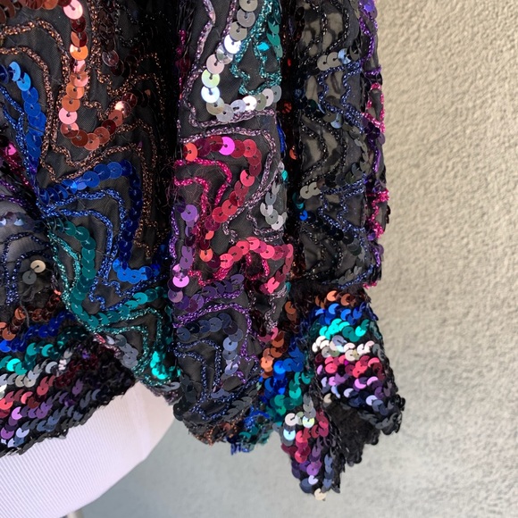 Multi-Colored Sequined Top on Black Chiffon Disco - Picture 6 of 8